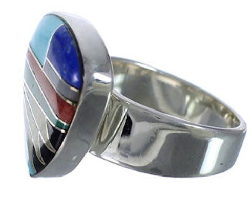 Sturdy Sterling Silver Multicolor Inlay Ring Size 8-3/4 PX40486
